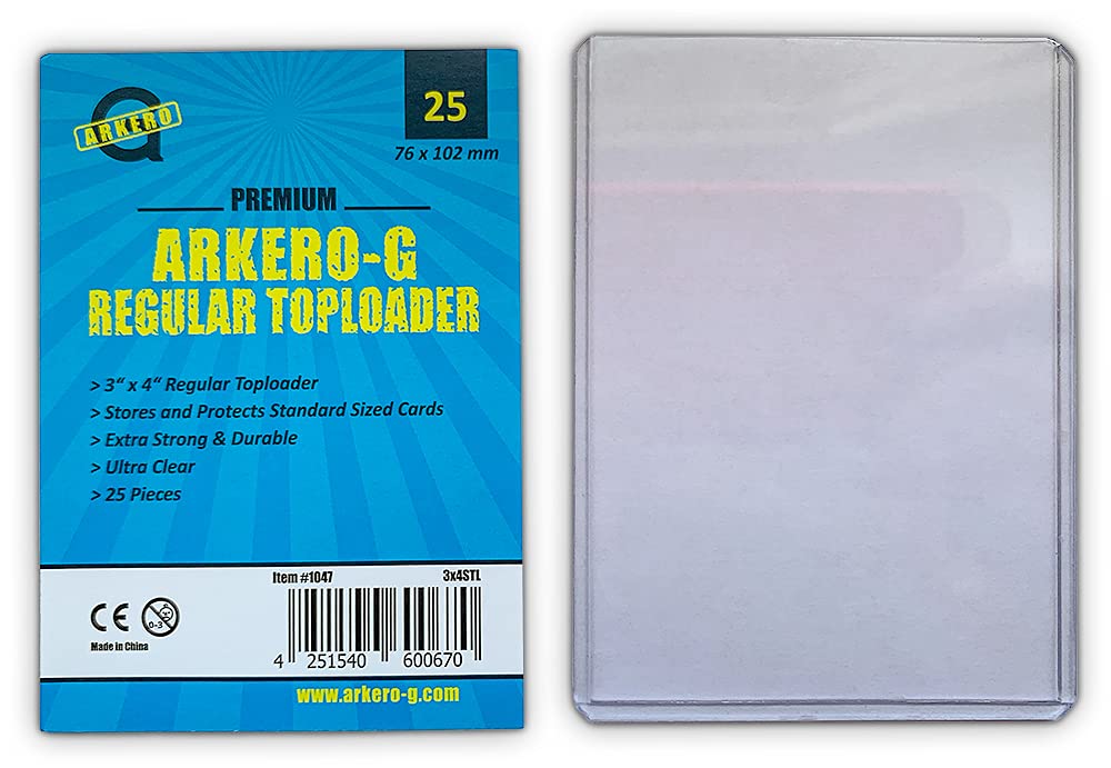 Arkero-G® 25 Standard Toploaders, 3 X 4 Inch/76 X 102 mm Protective Sleeves For Standard And Small Trading Cards, e.g. Pokemon, MTG Magic, Yu-Gi-Oh!