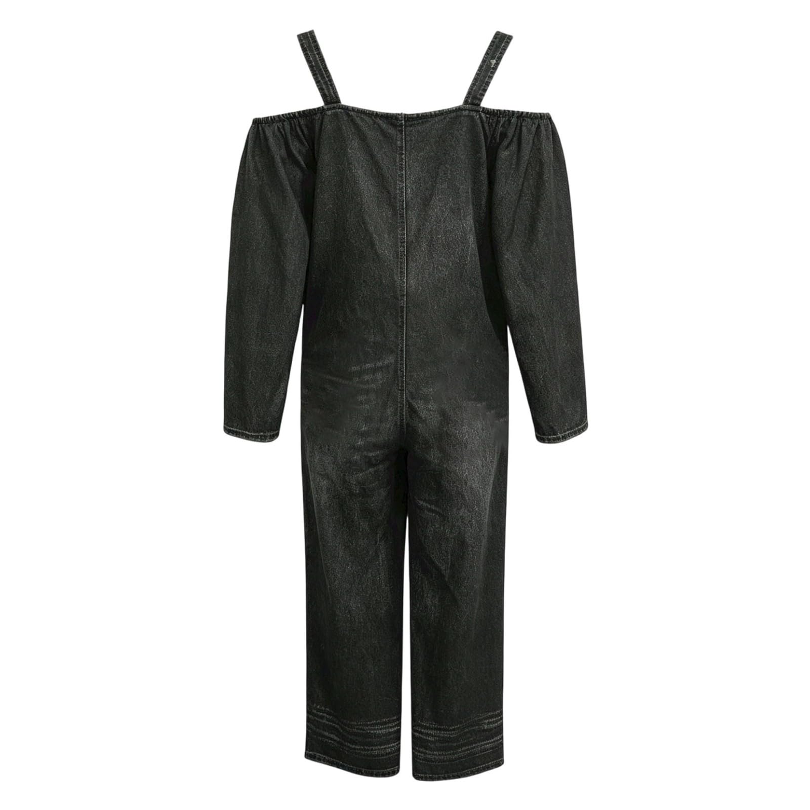 Tuta da donna in jeans a gamba larga, con bretelle scoperte, stile vintage, in denim lavato, monopetto, per feste