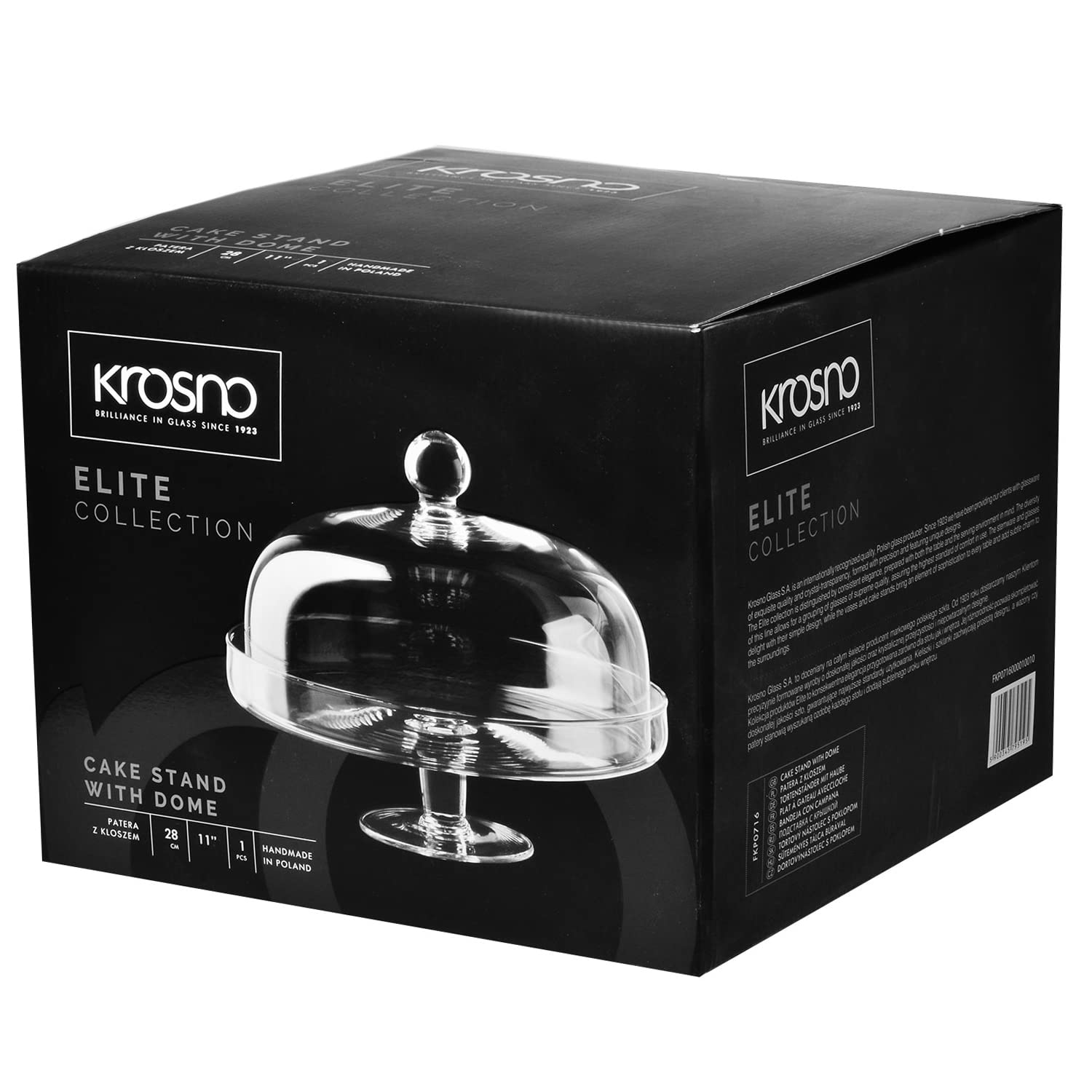 KROSNO Tortenplatte Kuchenplatte mit Haube Deckel mit Fuß Tortenständer | 28cm | Elite Kollektion | Perfekt für Zuhause, Restaurants und Partys