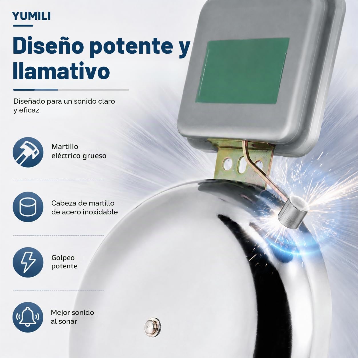 Timbre Escolar de Acero Inoxidable, Timbre Escolar Eléctrico, Timbres Potentes, Antichispas Campana Con Anillo de Tiempo Chispas Tipo Timbrede Externo Para Fábricas Escolares, 150 mm CA 220V