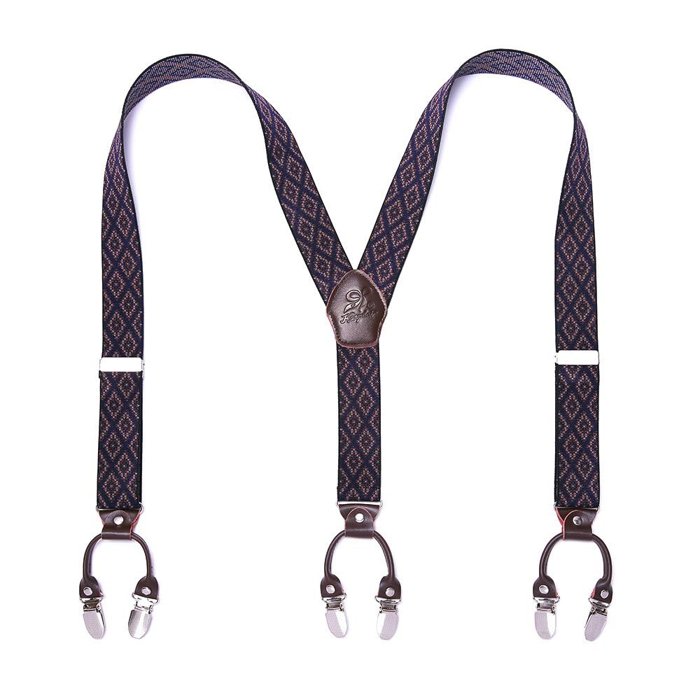 KANGDAI Rindsleder Hosenträger für Herren Breit Y Style 3.5 CM Mit Sehr 6 Starke Metall Clip Durable Elastic Verstellbare Hosenträger Geschenkbox für Herren und Damen