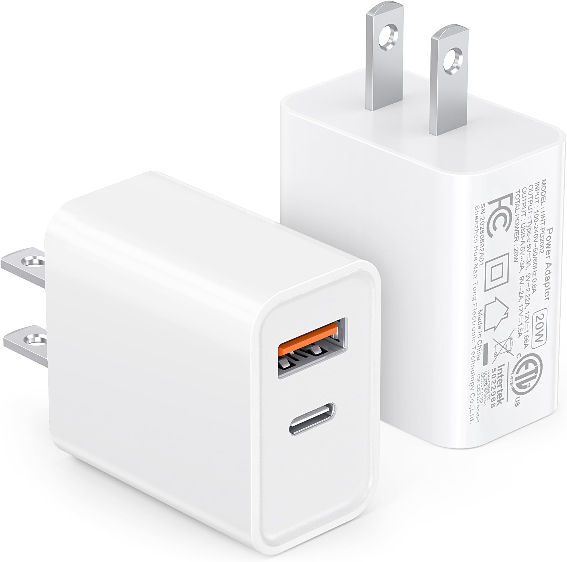 [2 Pack] LCGENS USB C Wall Charger Block 20W, Dual Port PD Power Delivery Fast Type C Charging Block Plug Compatible with iPhone 11/12/13/14/15/16/17 Pro Max, XS/XR/X, Ipad Pro, Samsung Galaxy