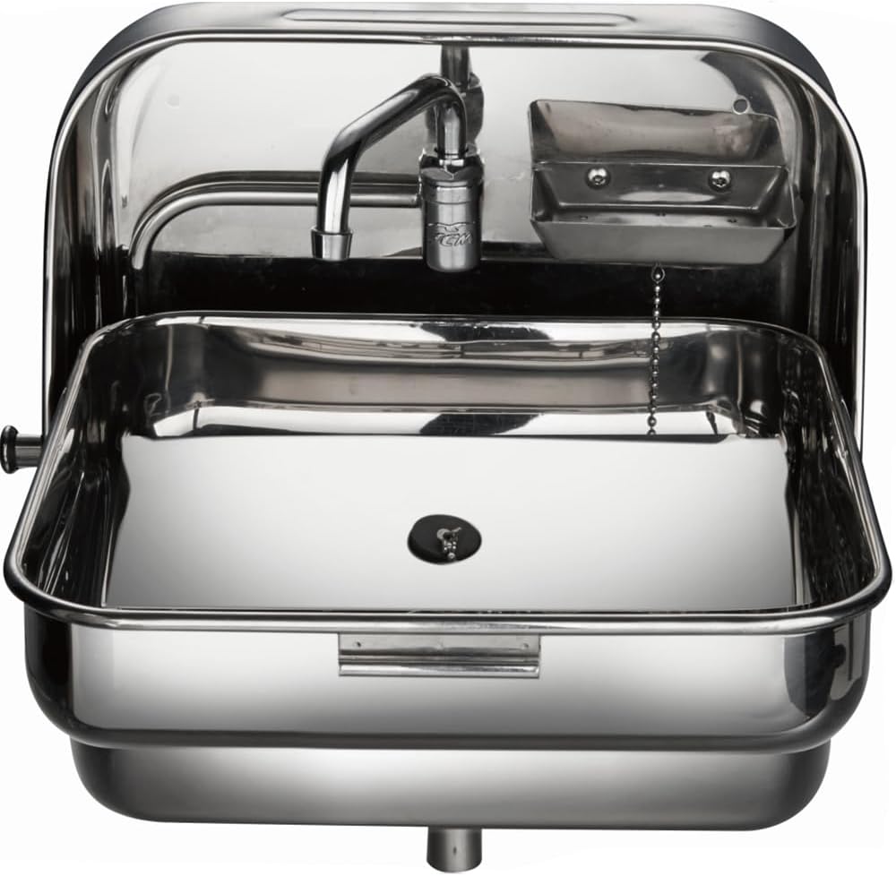 Stainless Steel Sink Hand Wash Basin Boat Sink Van Sink, Small Outdoor RV Kitchen Sink with Folding Faucet,