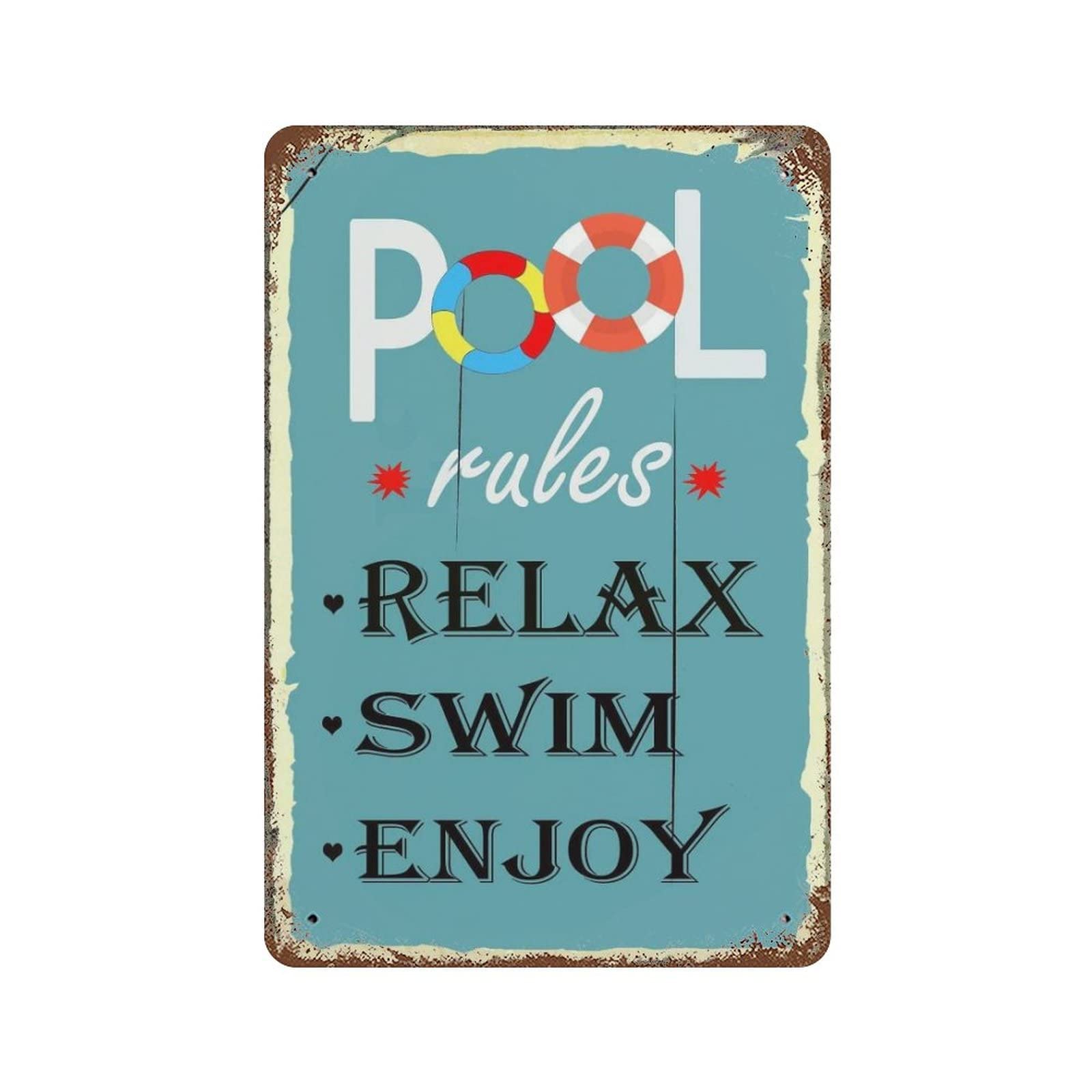AOOEDM Pool Rules Relax Swim Enjoy Vintage Metal Sign Tin Sign for Home Bar Pub Kitchen Man Cave Tin Sign Wall Decor Poster Wall Plaque