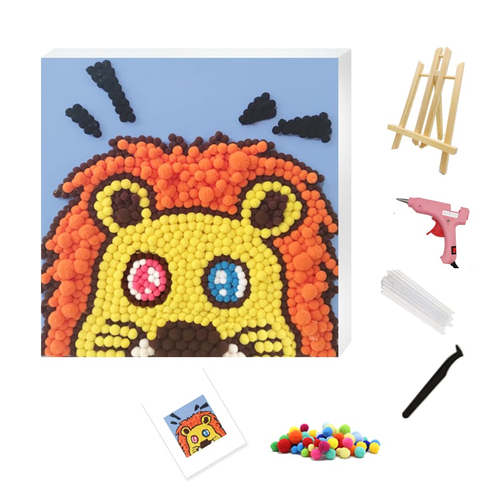 DIY 3D POMPOM Art Flower Sticker Material Kit, Gifts, Educational Toys, all materials included (lion)