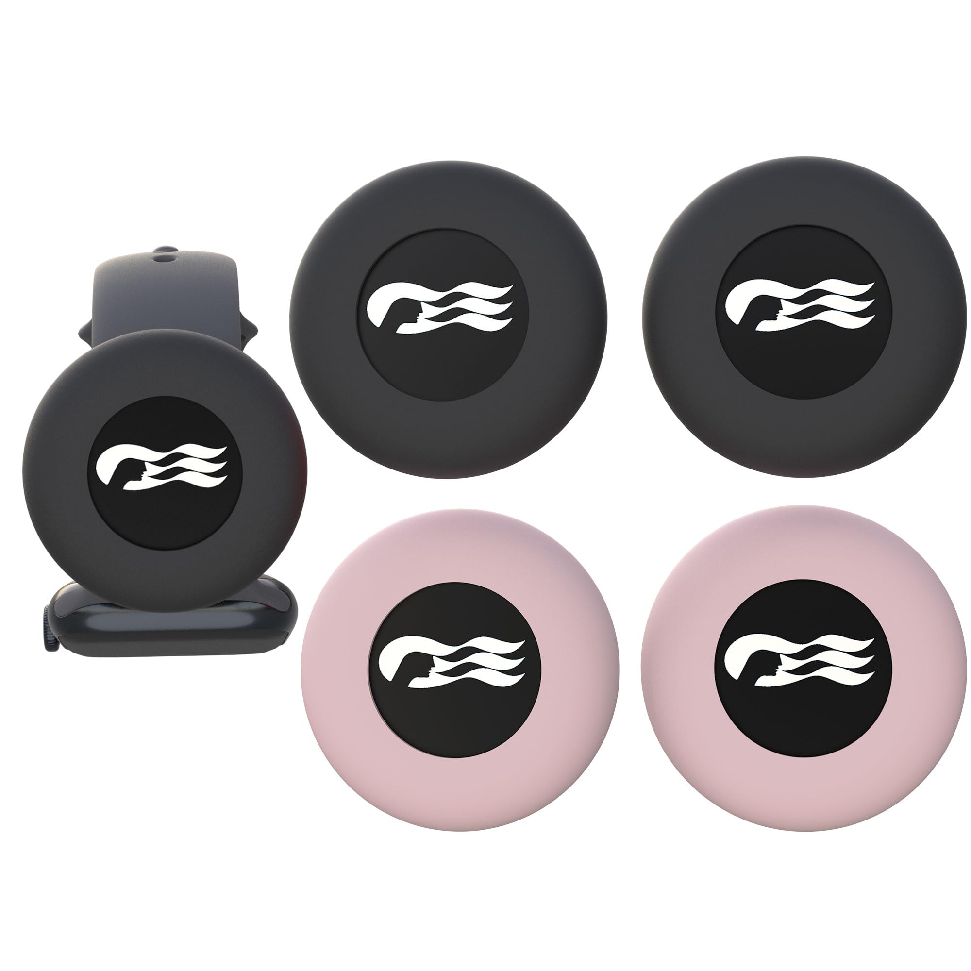 Photo 1 of [4 Pack] Princess Cruise Medallion Watch Adapters Holder for Carnival Ocean Medallion 2025, 2026, Fits Watch Wristbands, Pet Silicone Protective Case - Dog Collar Cover for Air-Tags - Black/Pink