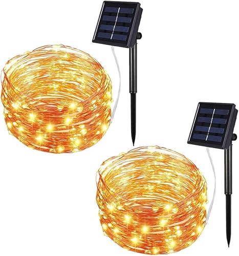 Guirnalda de luces solares para exteriores, 33 pies, 100 luces LED solares con 8 modos de iluminación, luces decorativas impermeables de alambre de