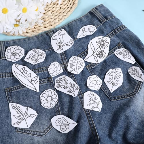 Image of 2 Sheets 39 PCS Water Soluble Embroidery Patterns, Stick and Stitch Embroidery Designs, Stick and Stitch Stencil Hand Stitching for Sewing Enthusiasts and Beginners, Large Flowers and Leaves