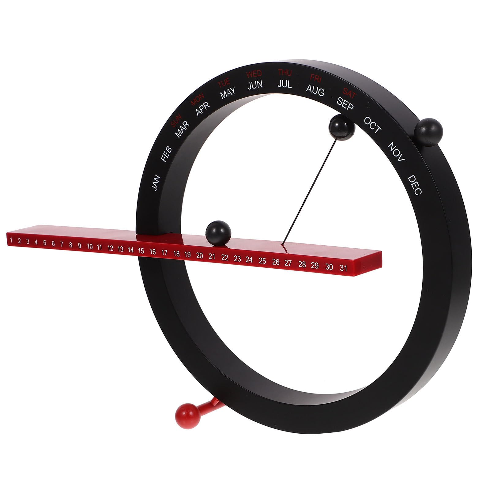 HEALLILY Calendario perpetuo con sfera magnetica, interruttore manuale, calendario da tavolo per soggiorno, camera da letto, ornamento (nero e rosso)