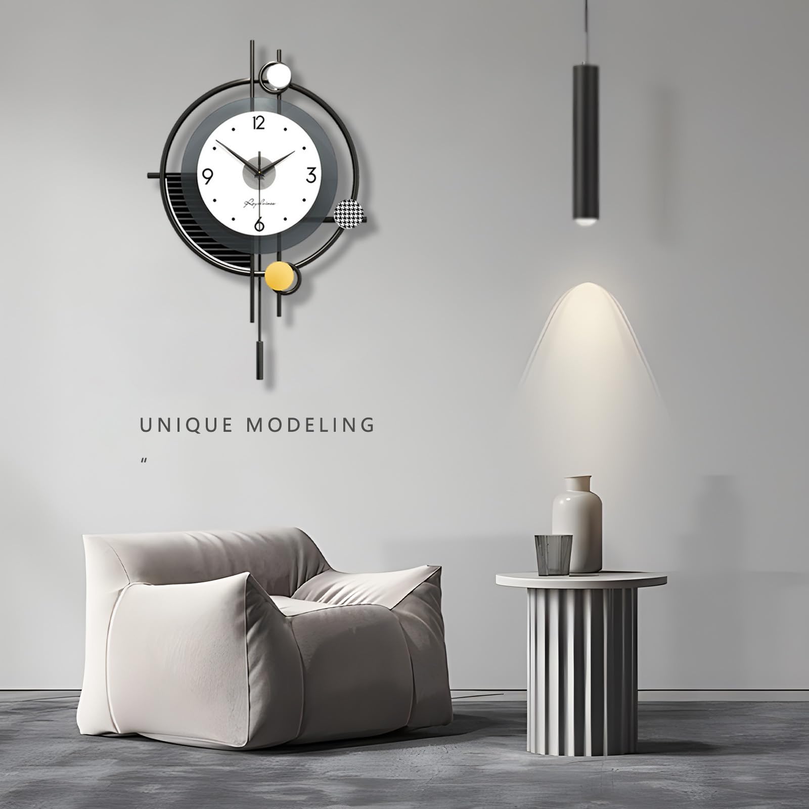 Moderne Minimalist Wanduhr, Lautlos ohne Ticks Nordischer Stil Dekorative Wanduhr mit Pendel 3 Schicht Zifferblatt Kreatives uhr Stilvoll Art Deco für Wohnzimmer Schlafzimmer Büro Küche, 38*58 cm