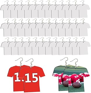 48 Pcs Sublimation Earring Blanks Jewelry Earrings Wood MDF Sublimation Football Shirt Earrings Double-Sided with Earring Hooks and Jump Rings DIY Sublimation Earring Blank Bulk