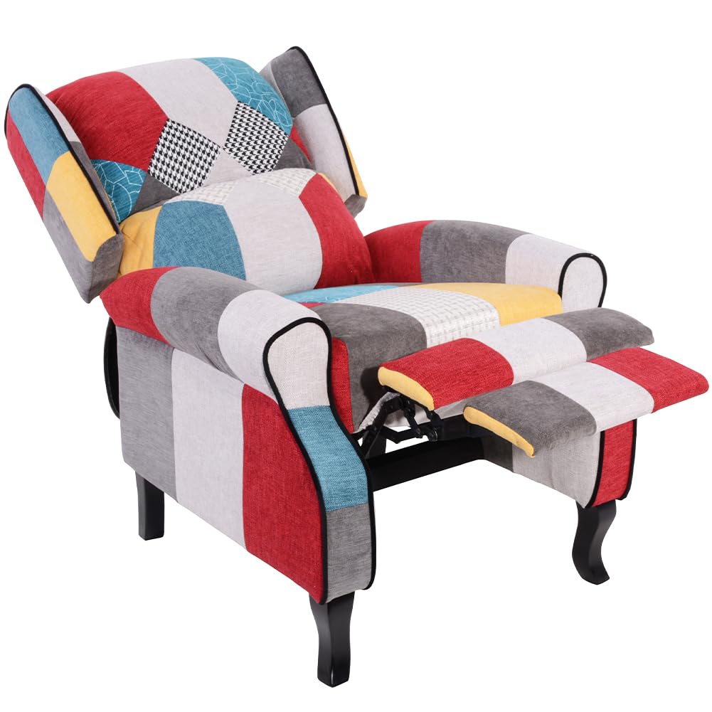 BAKAJI Fauteuil inclinable revêtu et rembourré avec Motif Patchwork, Style de Touche, décoration de Maison, idéal pour Lecture et Repos, Dossier Confortable Ergonomique pour Posture Droite (Marron)
