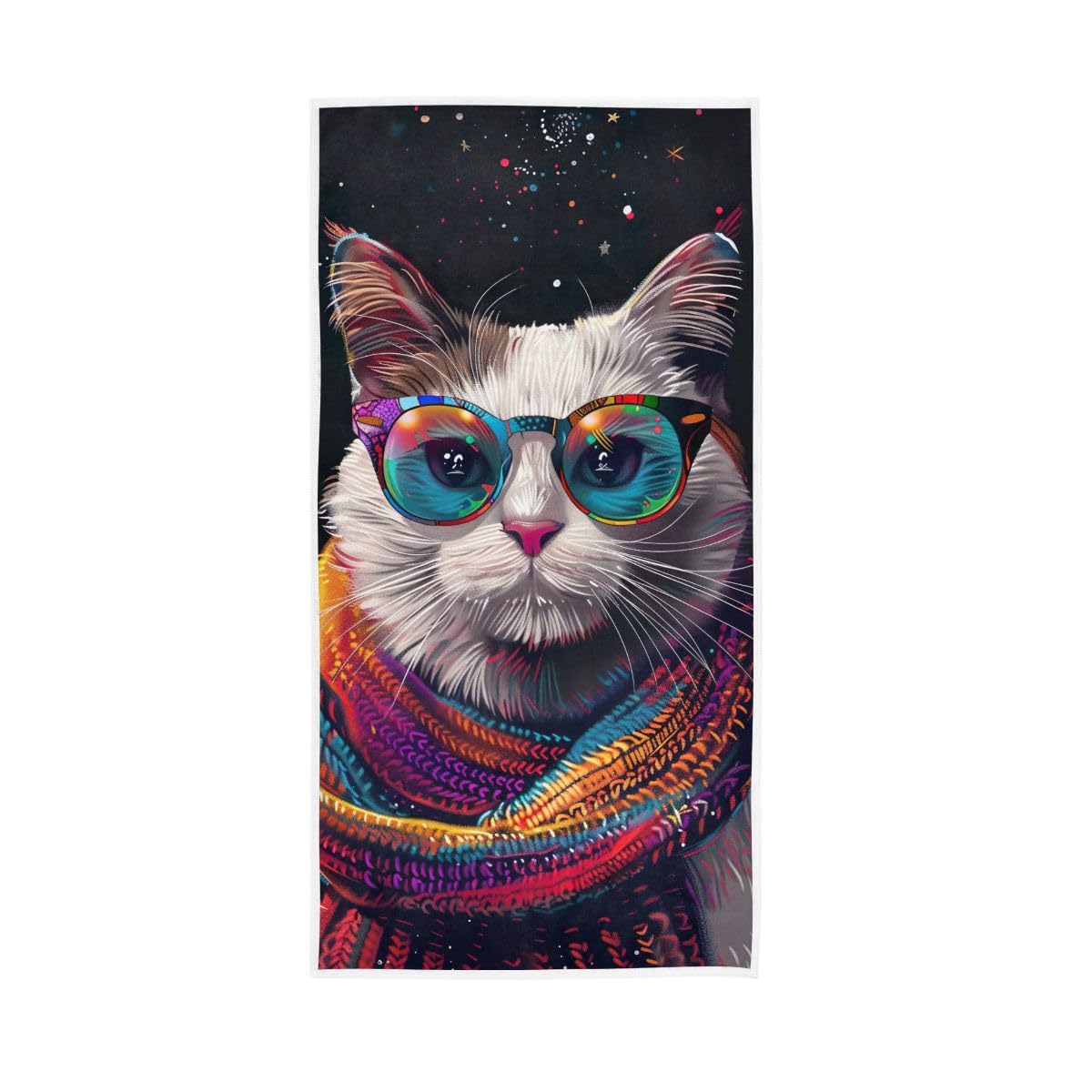 HUYGD Cat Wearing Scarf Hand Towel, Bathroom Towel for Bathroom, Gym, Hotel, Spa 15 x 30 Inches