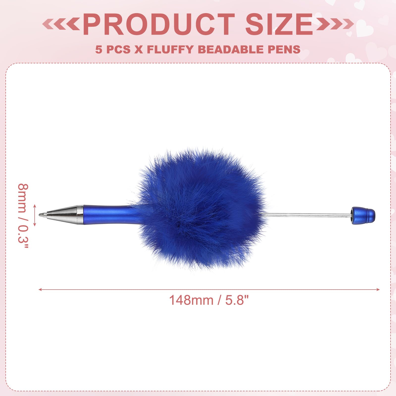PATIKIL 5Pcs Fluffy Beadable Pens, Plush Fuzzy Plastic Bead Pen Bead Ballpoint for DIY Gift Writing Office Supplies Blue - Image 2