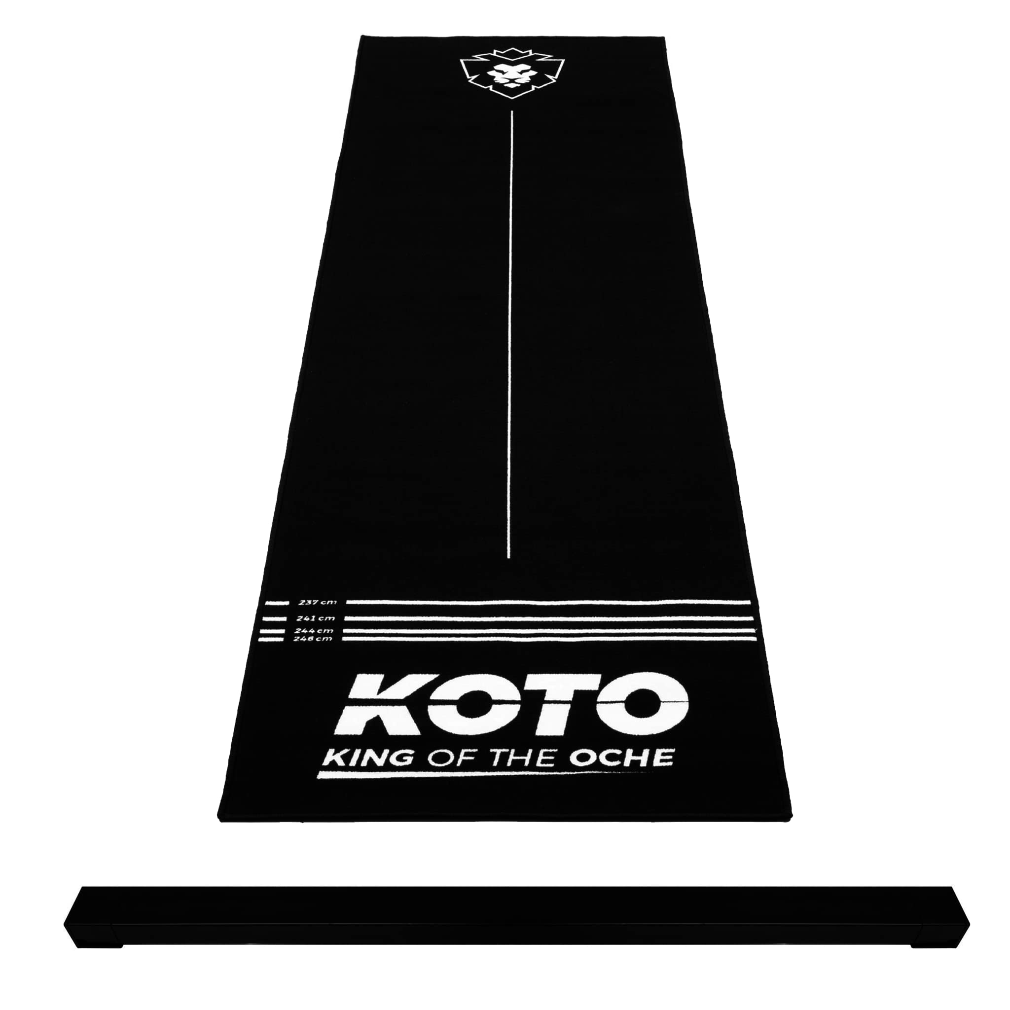 KOTO - Tapis de Fléchettes Checkout Oche Noir 285 x 80 cm + Oche INCL. Indicateur de Score, Antidérapant, Tapis Flechette Sol