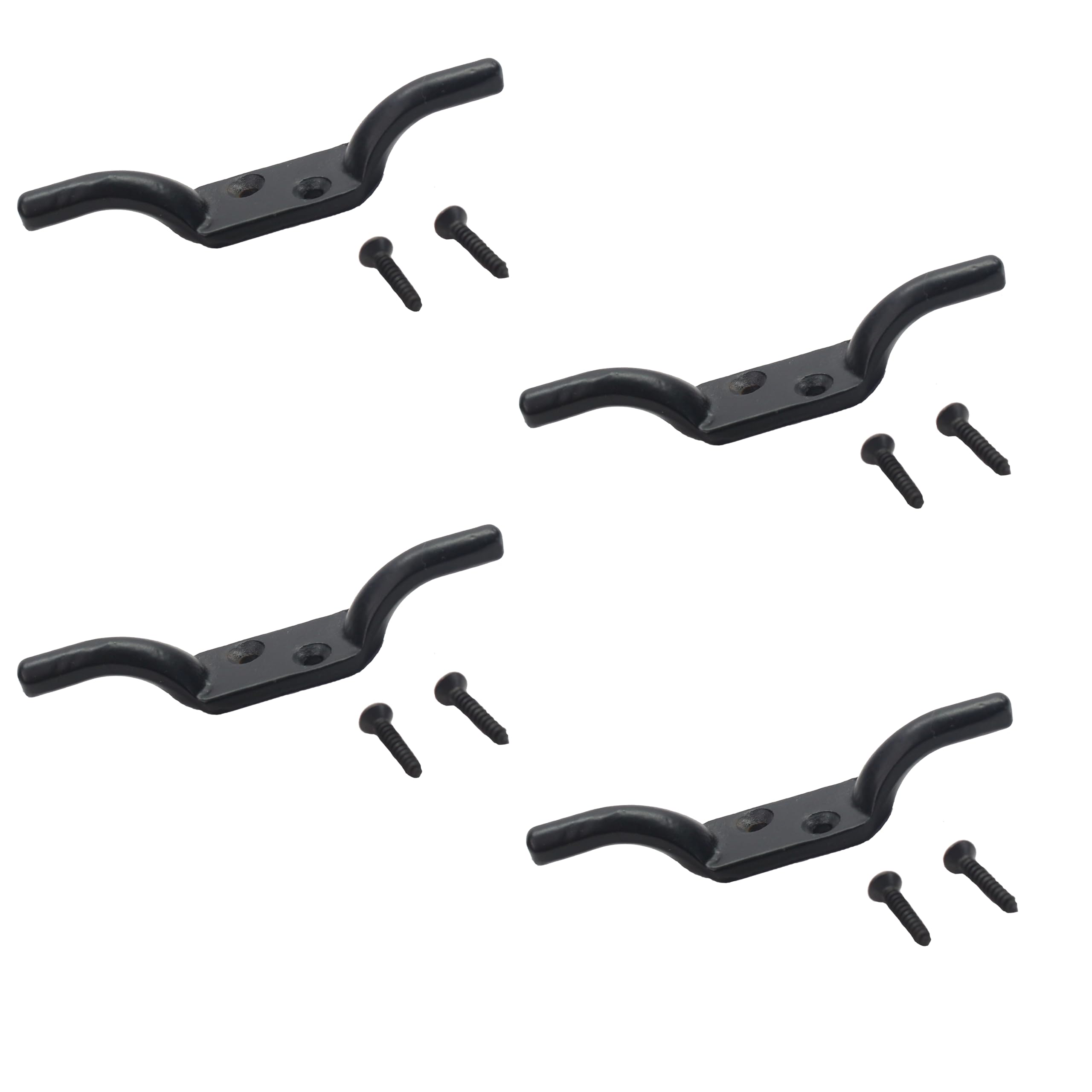 SUL Cleat Hook 100mm Heavy Duty Black Coated Rope Cord Cleat Hook, Halyard Rope Cleat hook Flagpole Trailer Rope Roman Blind Cord Hooks Cleat Hooks for Washing Line with Screws - 4 inch (4)