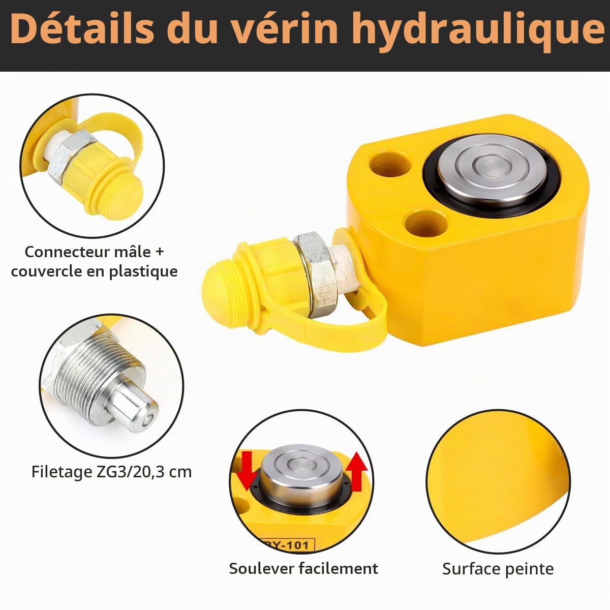 Fulgutonit Vérin Hydraulique 10T avec CP-180 Pompe Hydraulique, Course 12mm, Hauteur Propre 45mm, Single Section, Ultra-Mince, Portable, Industriel pour La Construction Mécanique/Ponts/Bâtiments
