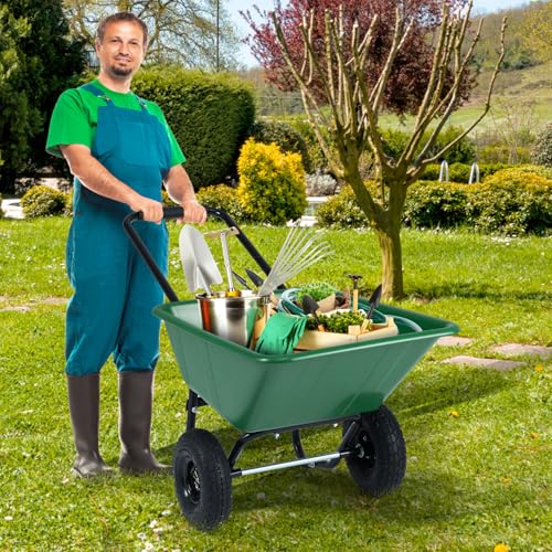 Image of Goplus 2 Wheel Wheelbarrow, 330 LBS Utility Garden Cart with 10 inch Pneumatic Tires & Handle, 21 Gal Volume, Yard Dump Cart Wheel Barrow, Heavy Duty Wheel Barrow for Lawn