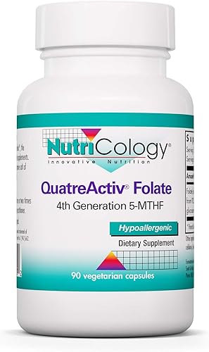 Nutricology QuatreActiv Suplemento de folato - Metilfolato, 5-MTHF, soporte de metilación, cuatrefólico, cápsulas vegetarianas - 90 unidades