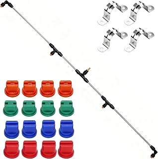 Metal 4 Nozzles Boom Wand with 4 Types Nozzles Tips, 3/8" Brass Fitting, Wide-Coverage Agricultural & Lawn Spray Attachment for Tractors/UTVs