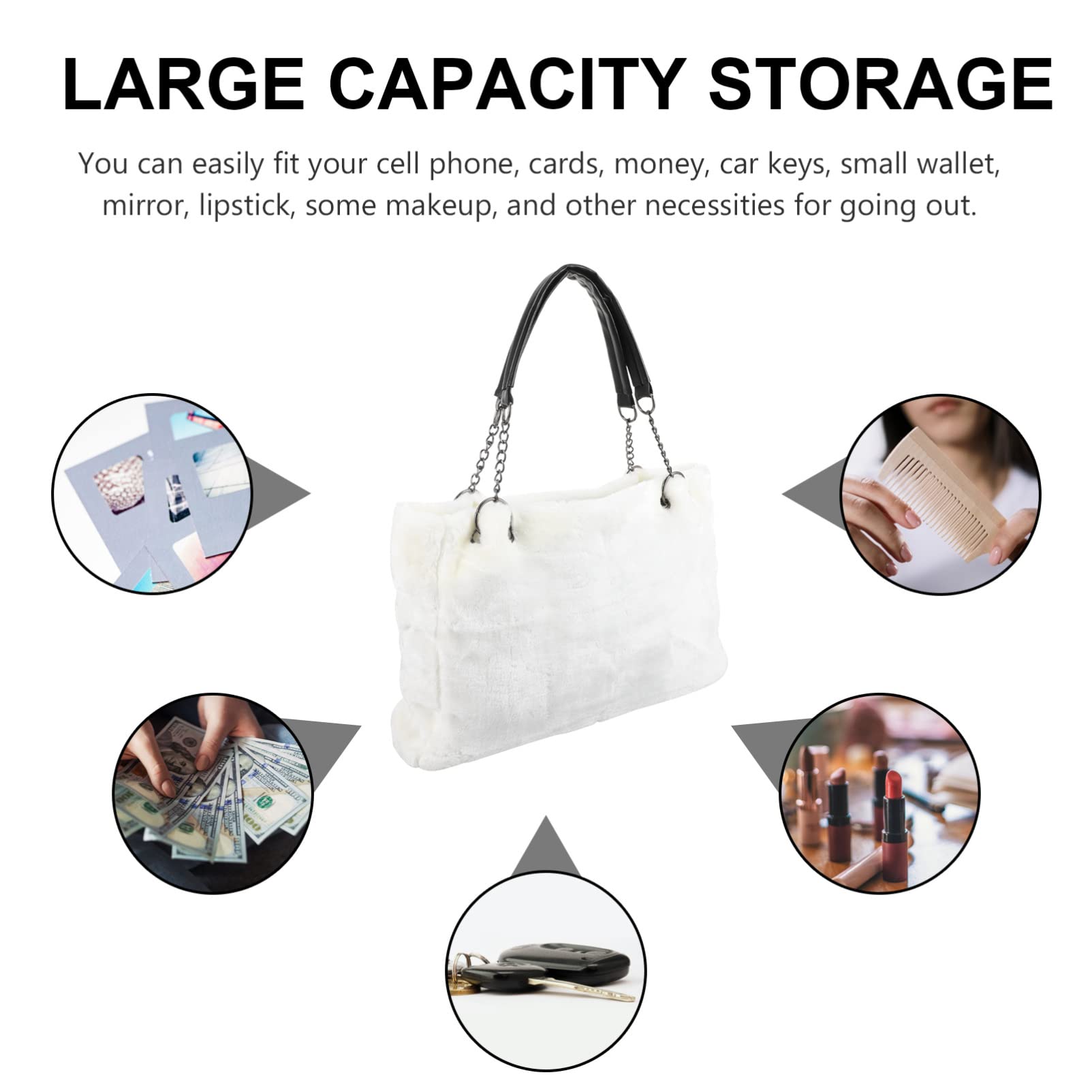 SOIMISS Bolsa de Asas Elegante Bolsa de Asas de Peluche Bolso de Cadena Bolso Fuzzy de Gran Capacidad para Compras Ourdoor