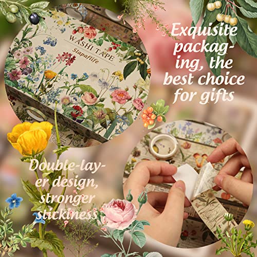 Slapaflife Adhesive Washi Tape Set Decorative 48 Rolls Vintage For Bullet/Junk Journals, Journaling, Art Craft, Scrapbooking Supplies #TOP3