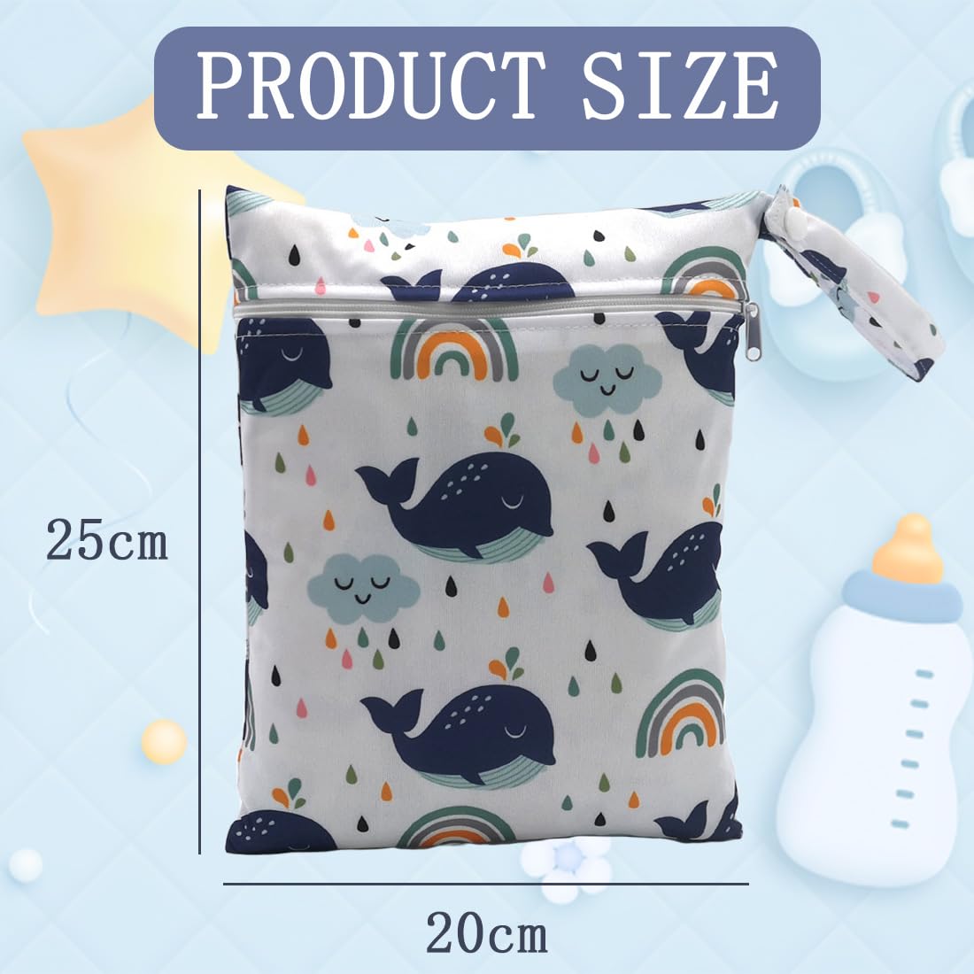2 Pieces Washable Wetbag Diapers With Zipper Reusable Hanging Organizer 25x20 cm Classique