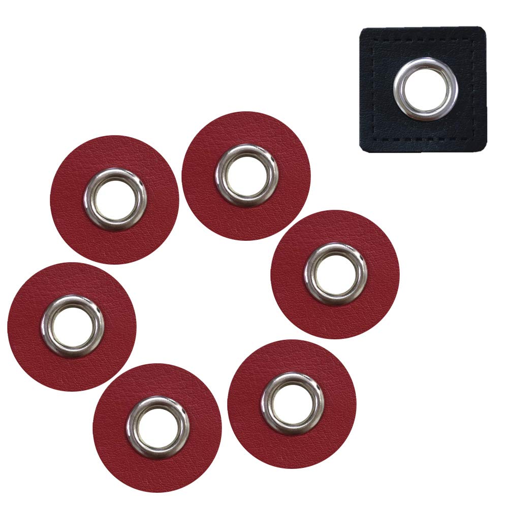 Aweisile 30 Stuks Oogjes Kunstleder Patches 8 mm Imitatieleer Met 30 m Naaigaren voor Kleding, Hoodies, Sweatjacks, Truien