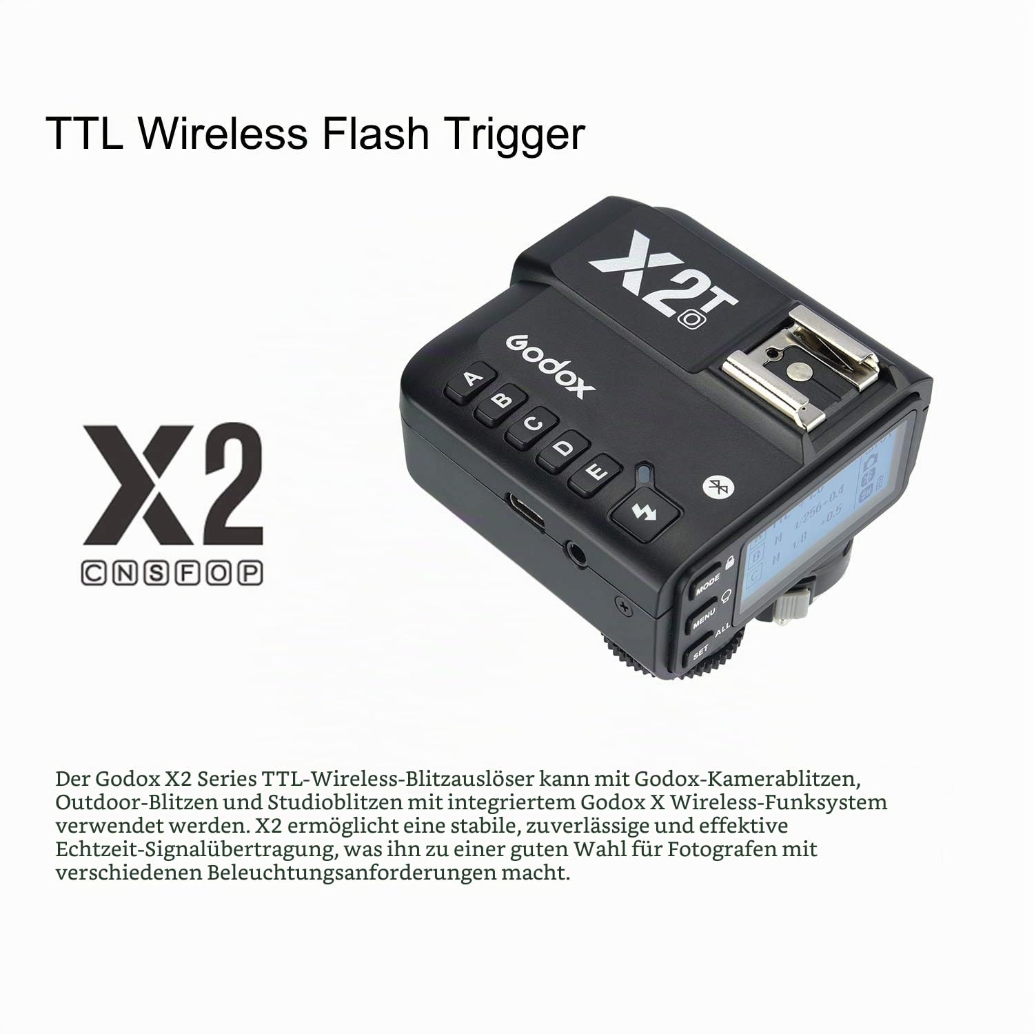 Godox X2T-O TTL-Funkblitzauslöser für Olympus, Panasonic, Unterstützung der HSS-Funktion 1 / 8000s, 5 dedizierte Gruppentasten und 3 Funktionstasten