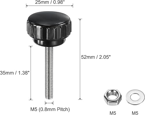 Miniatura 456 de uxcell Juego de 4 perillas moleteadas, tornillos de pulgar con tuercas y arandelas, rosca macho métrica M6 x 1.378 in, cabeza de plástico de 0.984