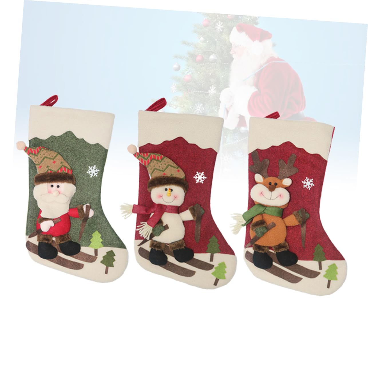 3stücke Weihnachtsstrümpfe Mit Santa Und Elch Dekoration Für Weihnachtsbaum Und Festliche Für Mädchen Und Zuhause