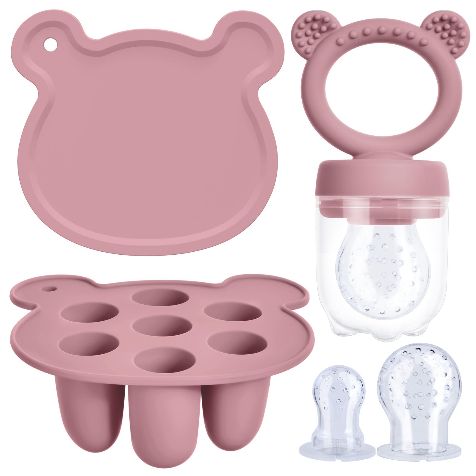 Aolso Fruit Food Feeder,Food Freezer Trays & Silicone Fruit Feeder Pacifier,Ice Lolly Moulds for Formula, Fruits, Veggies (Bean Paste Color) — image 1