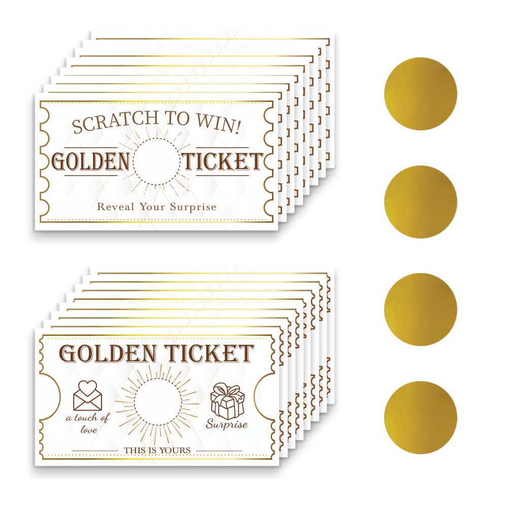 PLIGREAT 120 Pcs White Gold Ticket Scratch Off Cards DIY Blank Gift Certificates Scratchs Off Tickets Write Your Own Gift Reveal Card for Small Business Wedding Party Reveal Voucher Raffle Gift