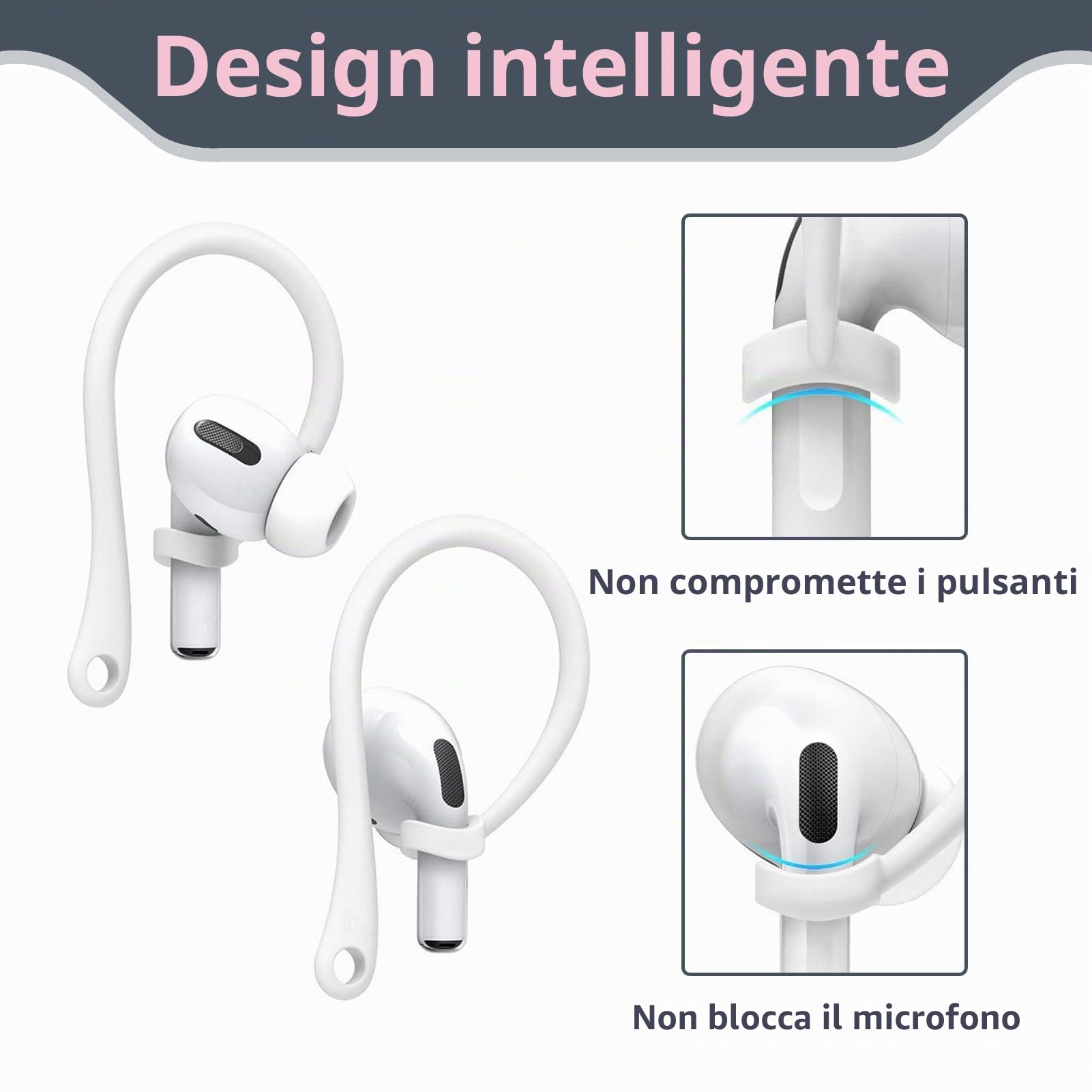 4 Paia Ganci per le orecchie Compatibili con AirPods 3 e AirPods 4, design sicuro e regolabile per attività outdoor, fitness e sport, per correre, ciclismo, con materiale TPU morbido e durevole