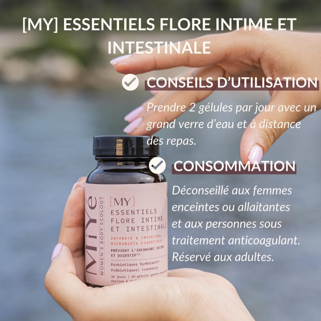 Pack probiotiques flore intime + Gel intime hydratant enrichi en acide hyaluronique & postbiotiques | Hydrate & rééquilibre le pH physiologique et la flore intime | MiYé