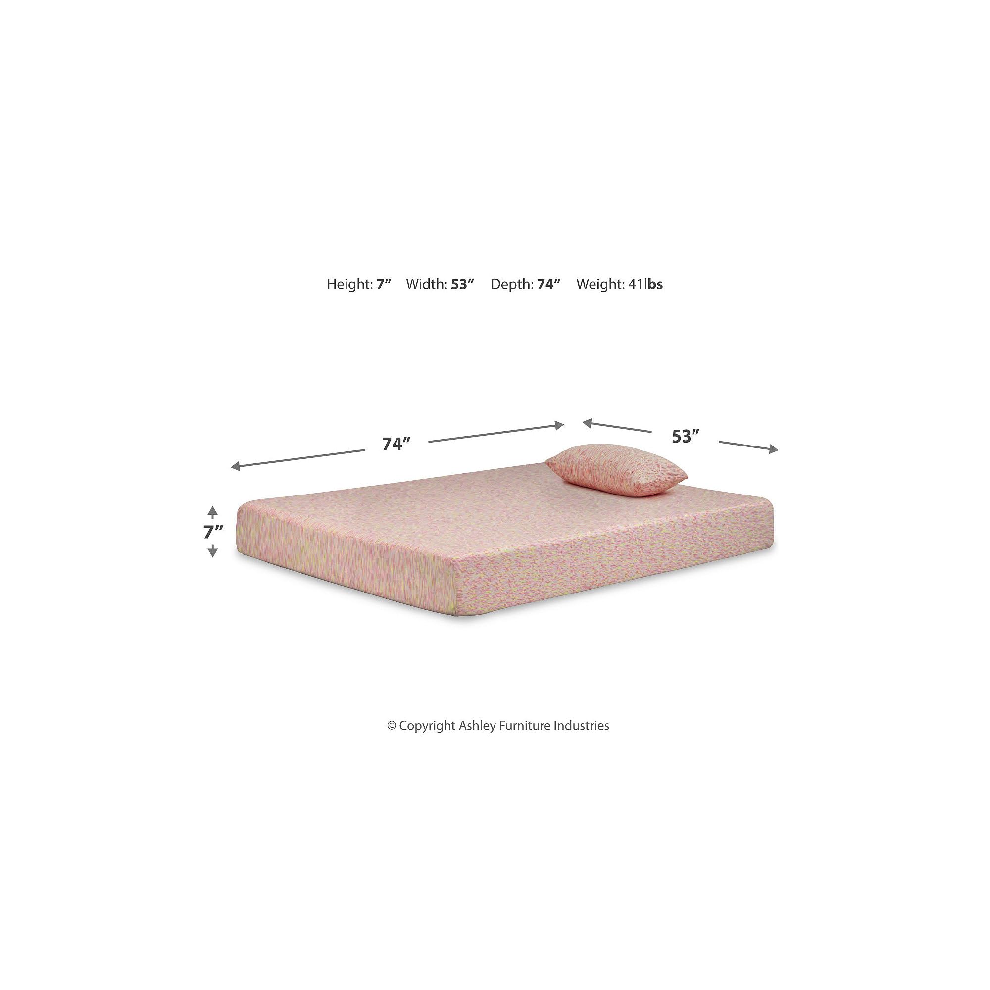 Signature Design by Ashley iKidz - Colchón de Espuma viscoelástica Firme de 7 Pulgadas con Funda de Punto elástico y Almohada Incluidas, Color Rosa