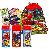 Marvel Spiderman Bathroom Set Mega Bundle ~ 5 Pc Spiderman Bath Tub Shampoo, Bubble Bath, Body Wash, Stickers, and More! (Marvel Bath Accessories)