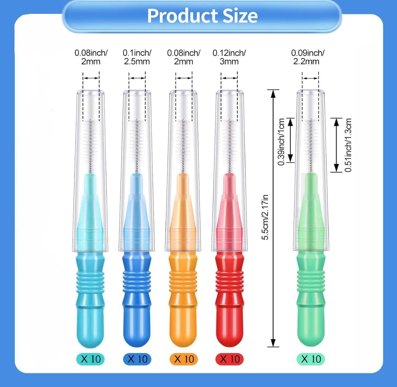 Brace Brushes (50 Counts) Interdental Brush Between Teeth Gum Toothpick Flosser for Gum Braces Tooth Cleaning Tool(5Color/4Size)