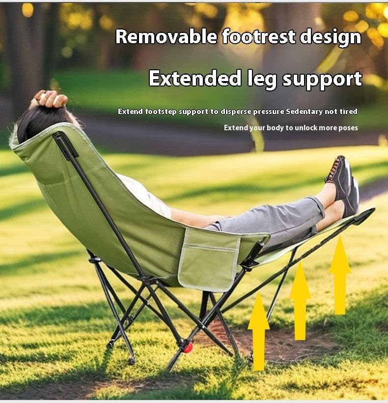 Image of 3-Position Reclining Camp Use Chair | Outdoor Seat for Picnic & Fishing Adjustable High Back Folding | Lounge Chair Portable Lightweight | Green