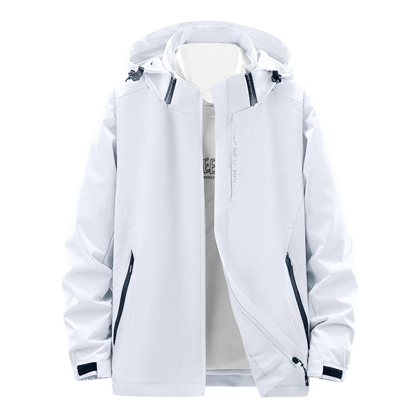 Veste de pluie pour femme - Grandes tailles - Imperméable - Veste toutes saisons - Avec capuche amovible - Veste douillette - Poches avant passepoilées - Veste de sport zippée - Sweat-shirt solide