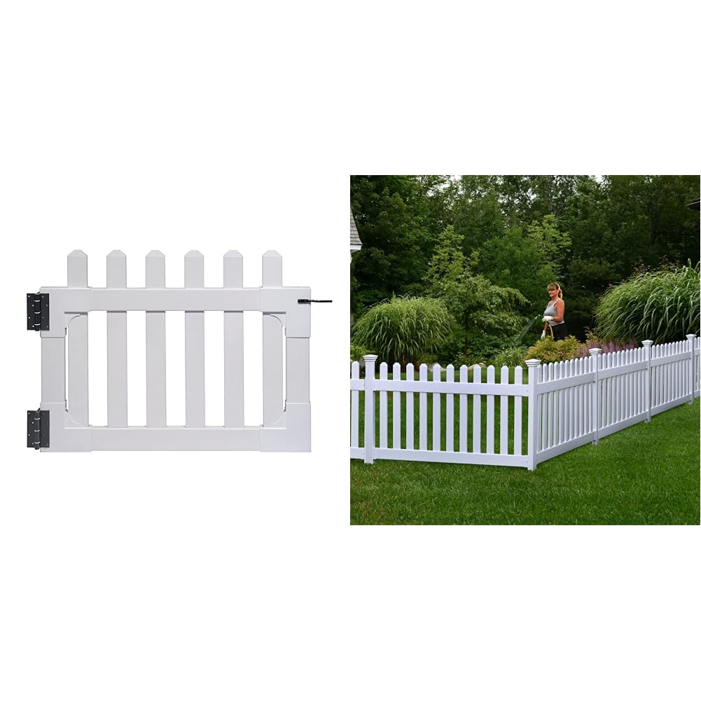 Zippity Outdoor 33-1/2"H x 42" W Newport Vinyl Picket Gate and 36" H x 72" W No Dig Newport Vinyl Fence