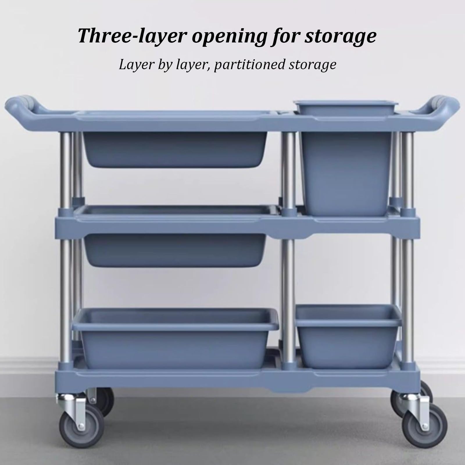 Carrello da cucina a 3 livelli con ruote, resistente carrello di servizio per ristoranti, design a doppio strato per casa, hotel, lavanderia, soluzione versatile