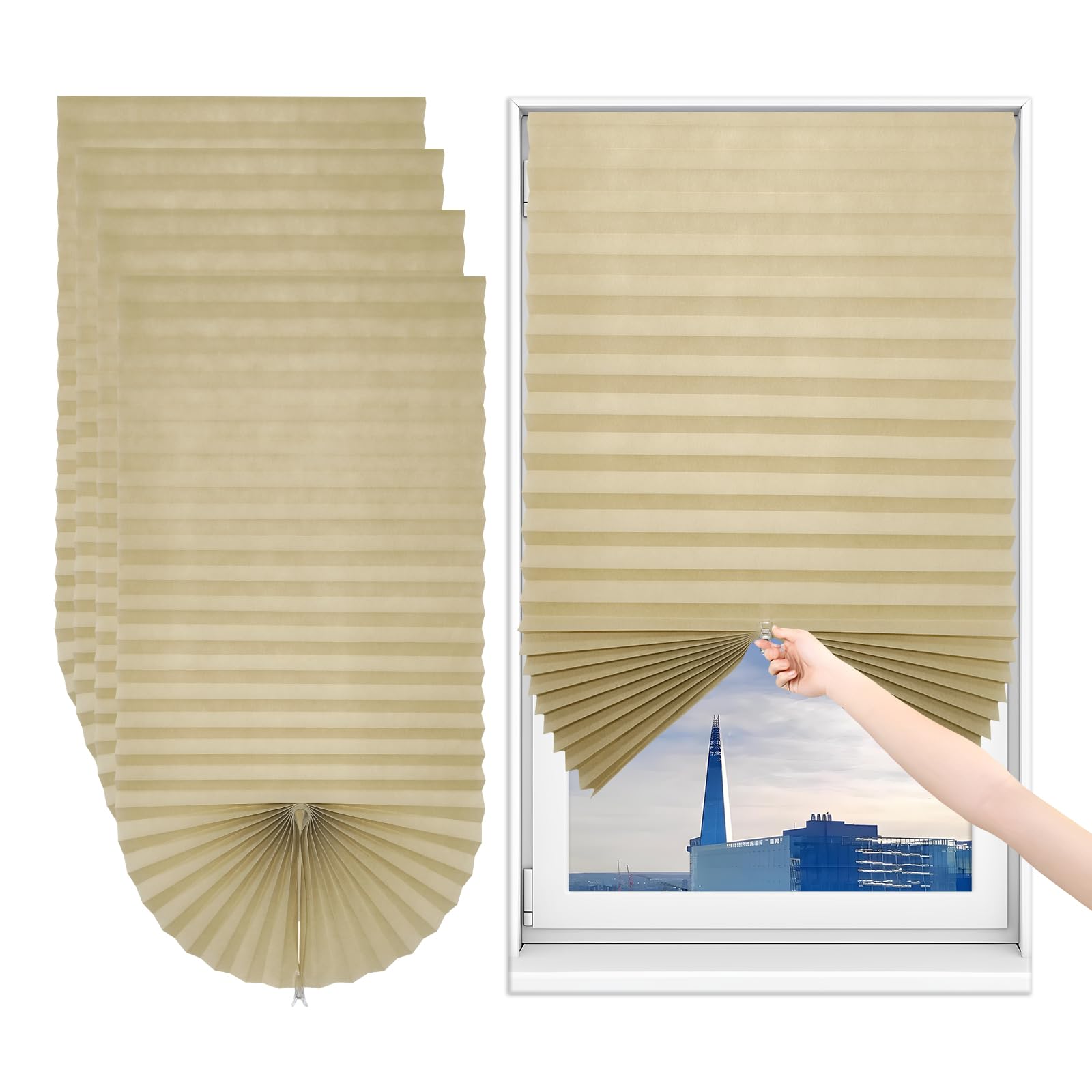Sneulletoys 4pk No Drill Temporary Blinds Stick on (Yellow, 60W×180H cm)