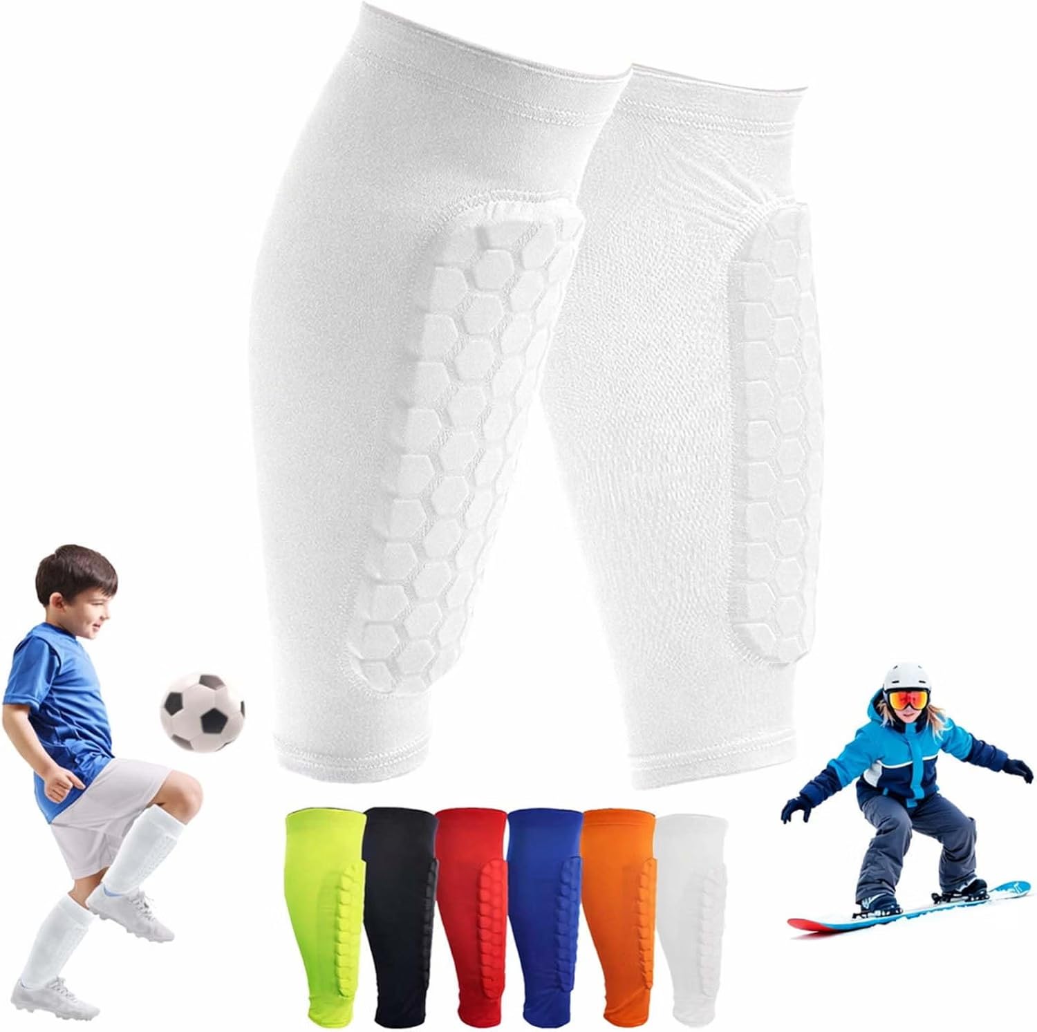 OBVOLO Football Shin Pads for Kids, Youth & Adults Padded Football Shin Guards with Calf Compression Lightweight Protective Gear for Football, Rugby, Baseball - 1 Pair