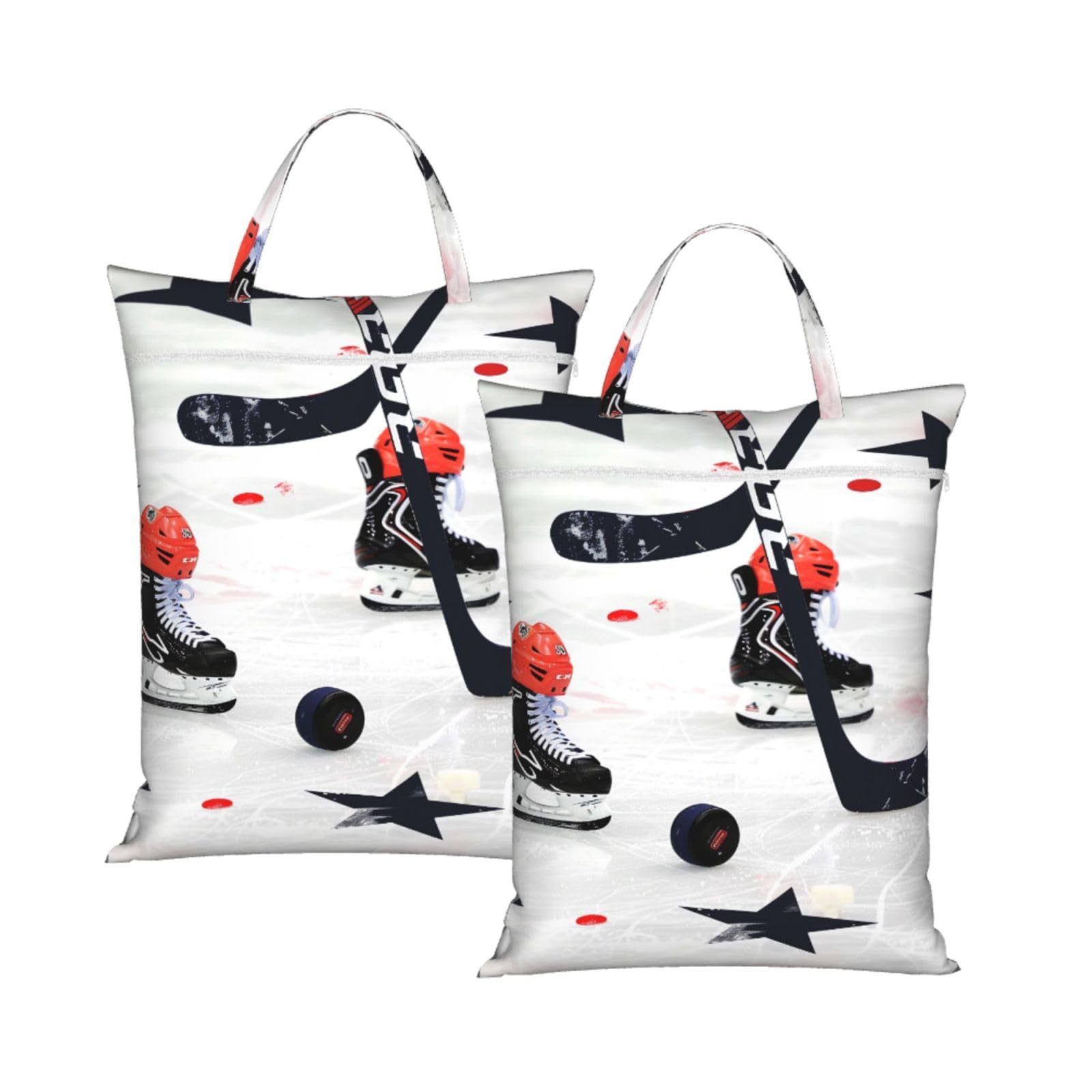 Large Travel Laundry Bags,Ice Hockey Pattern Print with Handle Foldable Laundry Bag for Holidays Gym Swimming and Family Trips, 2Pcs