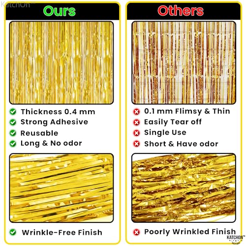 Image of KatchOn, Gold Fringe Backdrop - Pack of 2 | Golden Birthday Party Decorations | Gold Streamers for New Years Decorations 2026 | | New Years Eve Party Supplies 2026 | Hawaiian Party Backdrop