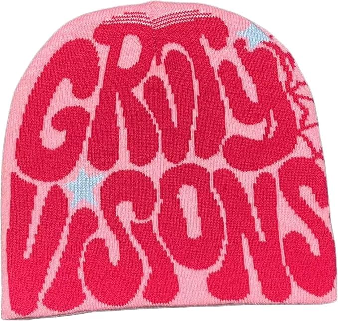 Image of Printed Beanie Hat, Beanies Y2K Winter Hats Streetwear Skull Cap Double-Layer Knitted Beanies Warm Knit Beanie, Hip Hop Streetwear Clothing