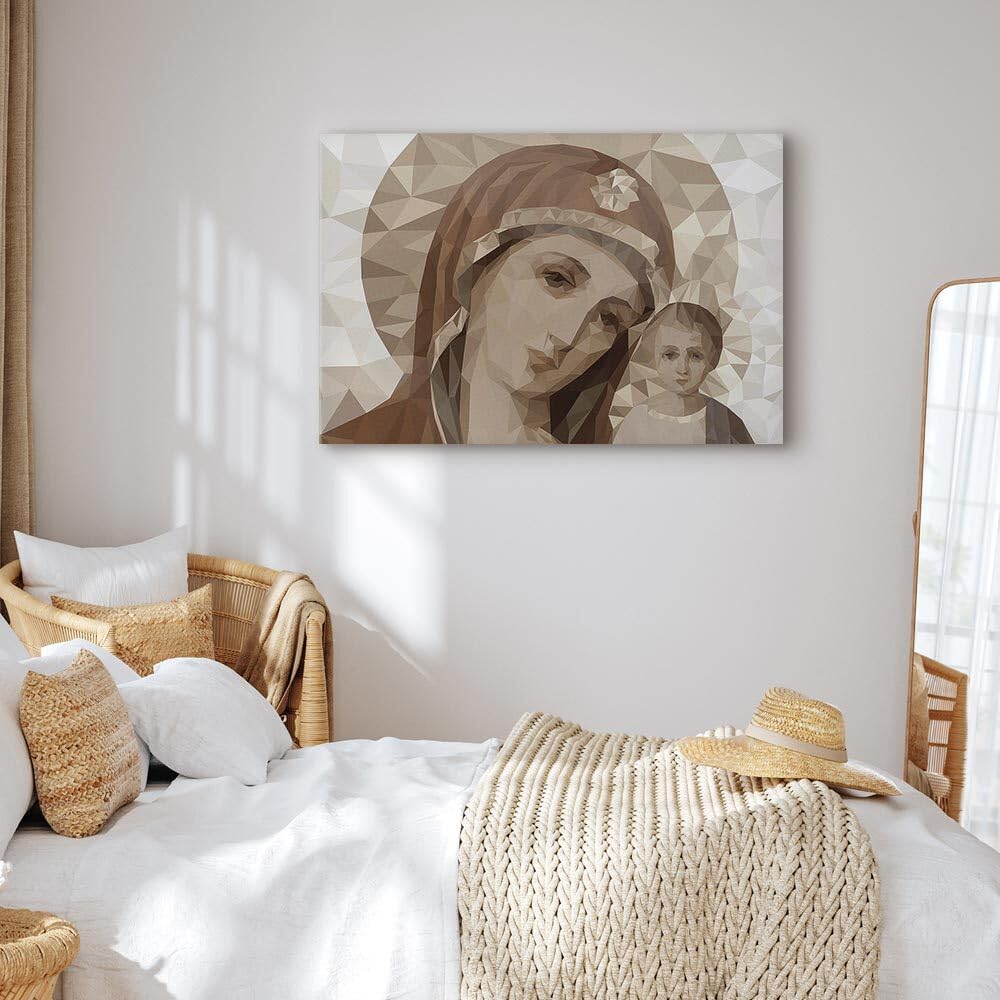 decomonkey Quadri Moderni Soggiorno Madonna Madre Dio, 1 pezzo, 120x80 cm | Tela strutturata su telaio in legno, decorazione da parete, vergine, maria, santa, sacro, beige, Quadro Stampa su Tela