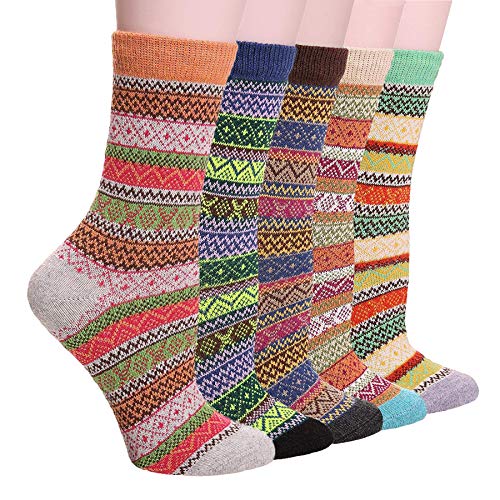 5 Pairs Womens Vintage Winter Warm Thick Knit Wool Casual Cozy Crew Socks Gift
