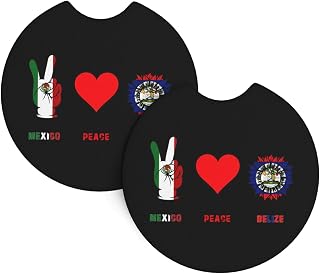 Mexico Mexican Mex Peace Belize Belizean Flag Car Coasters 2 General Purpose Non-Slip Cup Holder Coasters Neoprene Coasters Men and Women Automotive Interior Accessories Waterproof